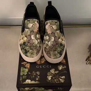 Gucci Green Floral Slip-On Shoes